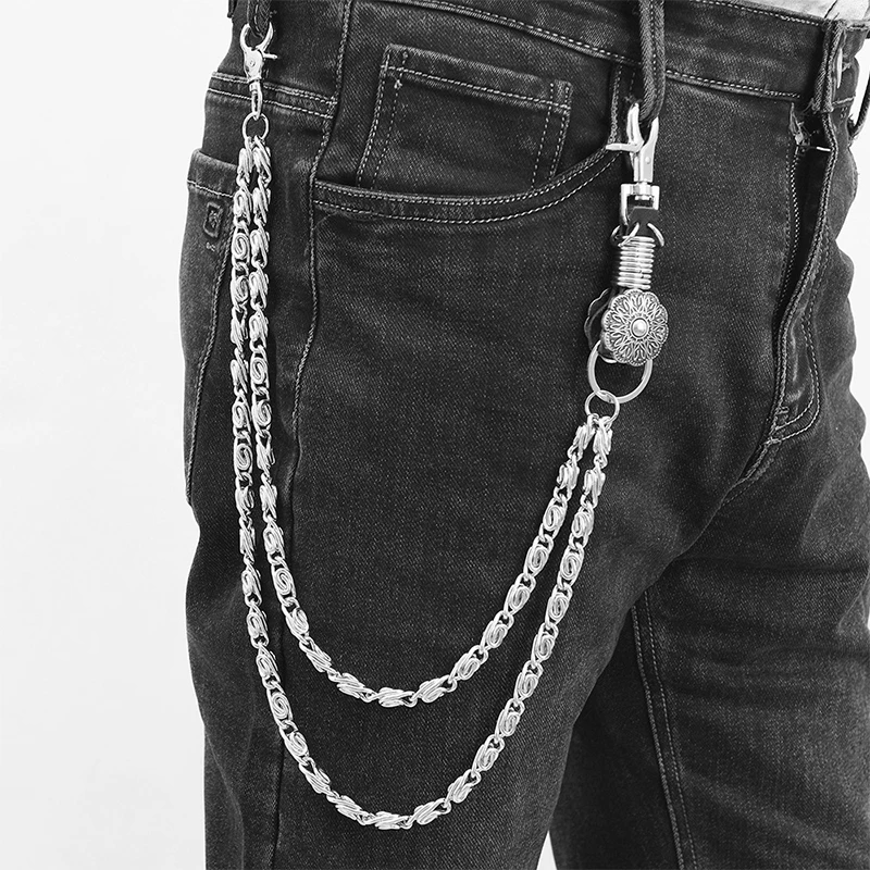 

Men Vintage Long Metal Rock Trousers Hipster Pant Jean Keychain Ring Clip Tassel Cowhide Keychains Women Accessory