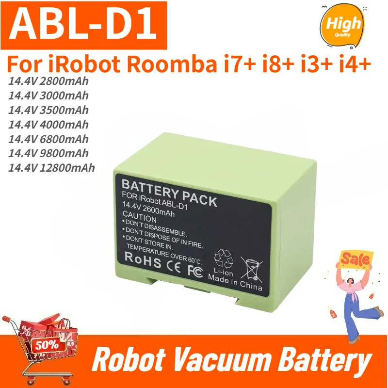 High Capacity ABL-D1 Battery 14.4V 12800mAh for iRobot Roomba i7+ i8+ i3+ i4+ Robot vacuum High Quality Replacement Battery