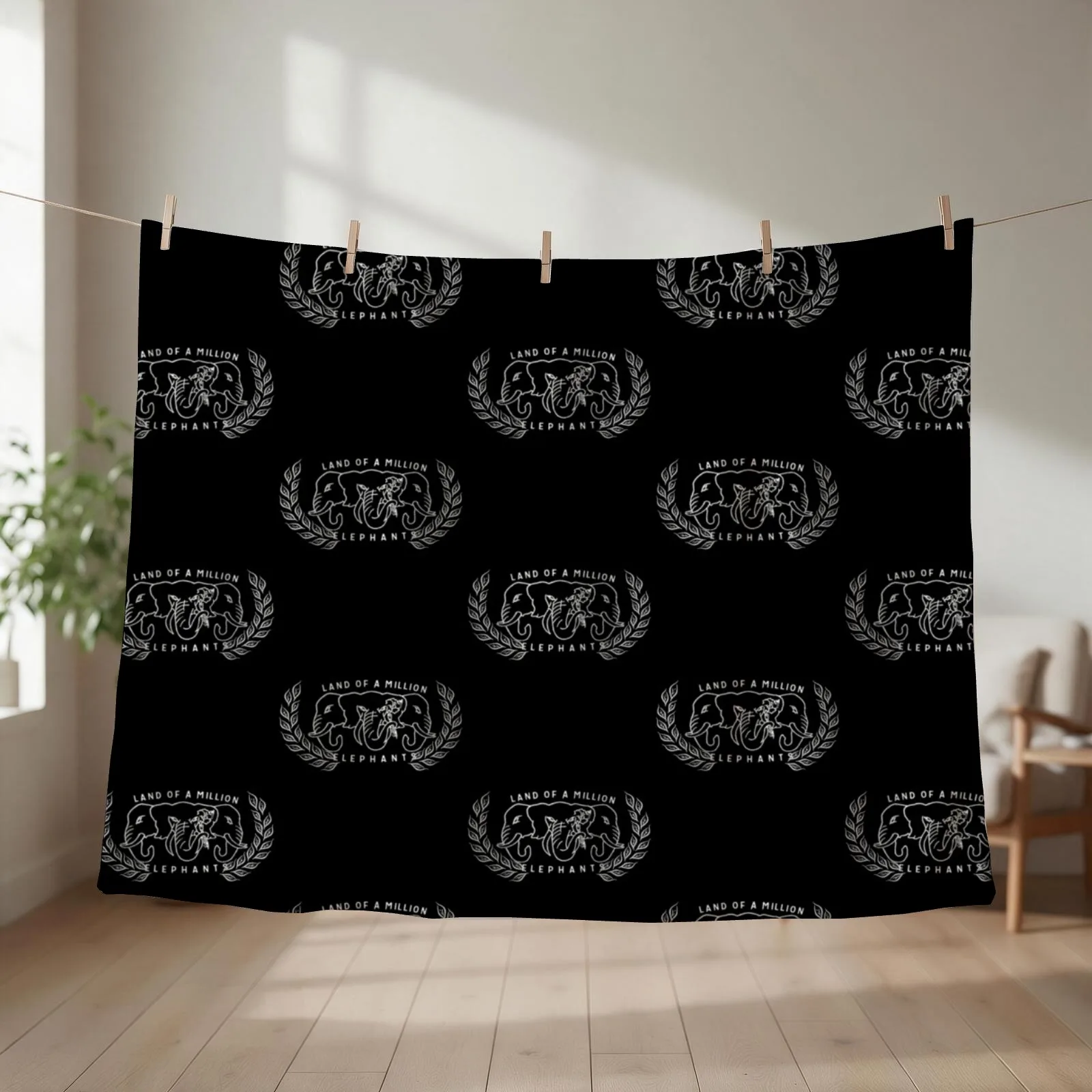 Land of a Million Elephants in Black Throw Blanket Soft Plush Plaid Blankets For Bed Retros Bed Fashionable Blankets