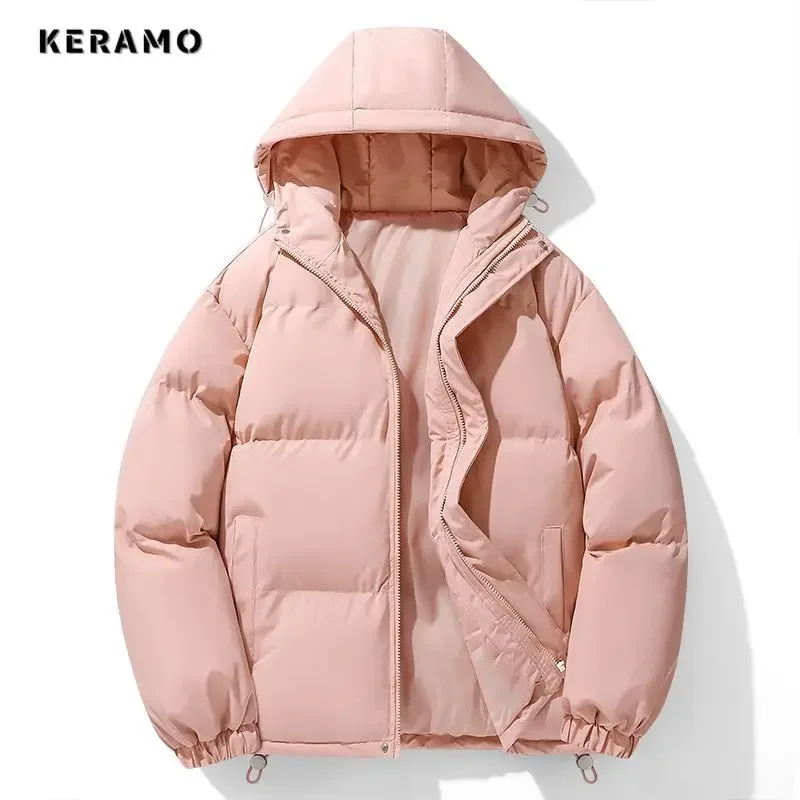 Women Casual All-match Long Sleeve Simple Zipper Parkas 2024 Winter Oversized Fashion Warm Outerwear Jacket Solid Hooded Coat