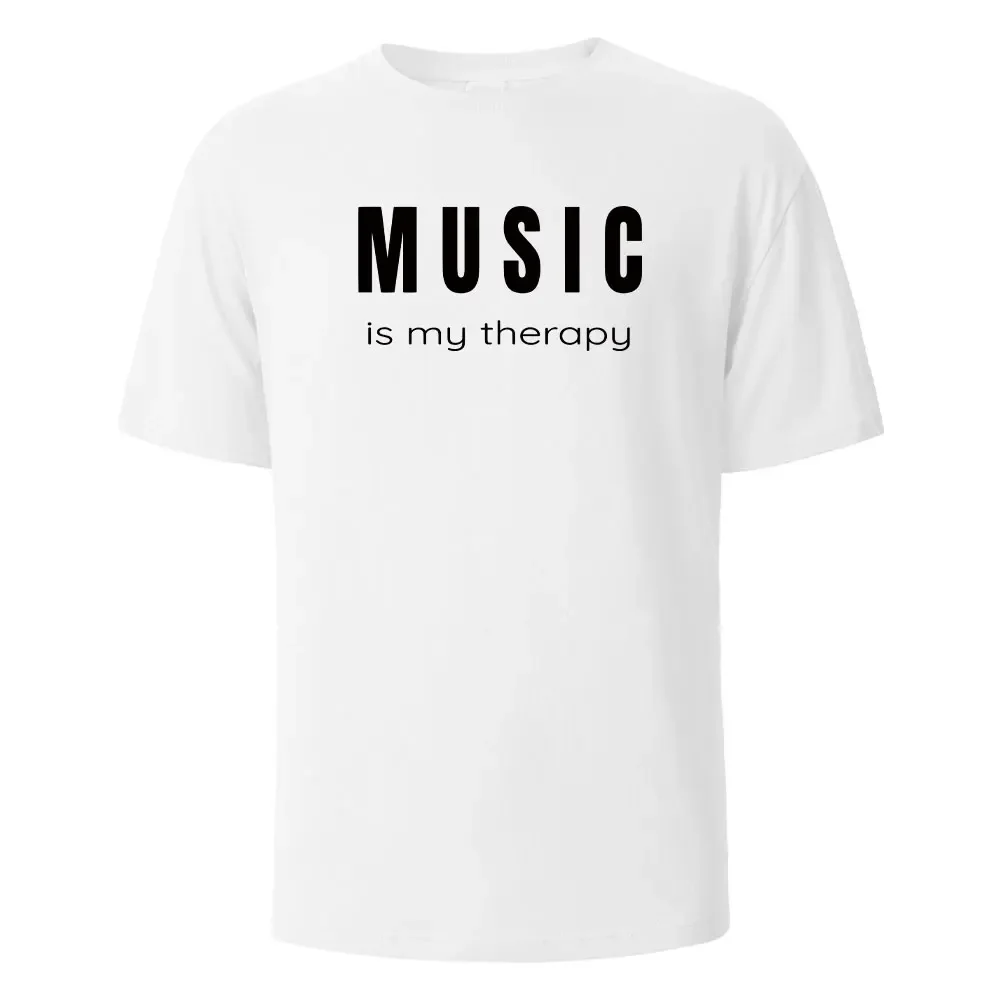 

Music is My Therapy Printed T-shirt Casual Short Sleeve Top Summer T-shirt Men's loose 100% cotton O-neck oversized street top