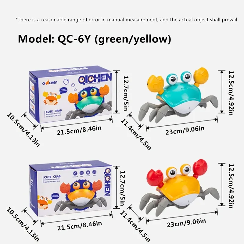 Juguete de detección eléctrica, cangrejo realista para gatear, evitación automática, velocidad de volumen ajustable, Material ABS, carga USB, verde, naranja