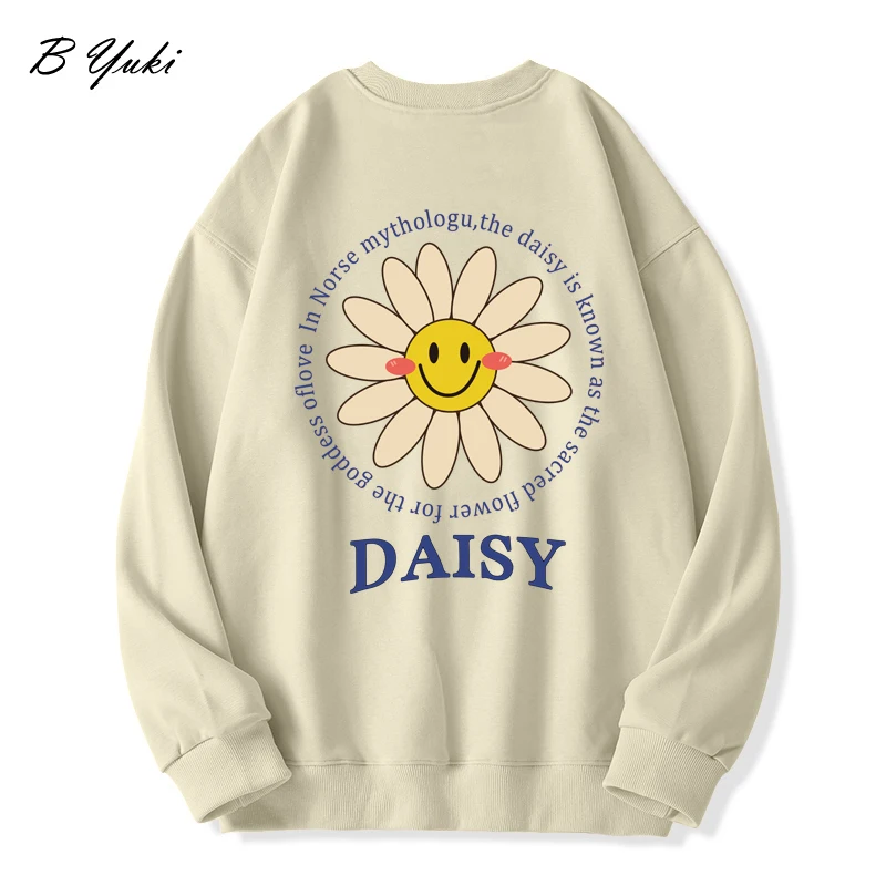 Blessyuki Schattige Zonnebloemprint Hoodies Vrouwen 2023 Herfst Winter Eenvoudige Lange Mouwen Basis Losse Pullover Vrouwelijke Casual Retro Top