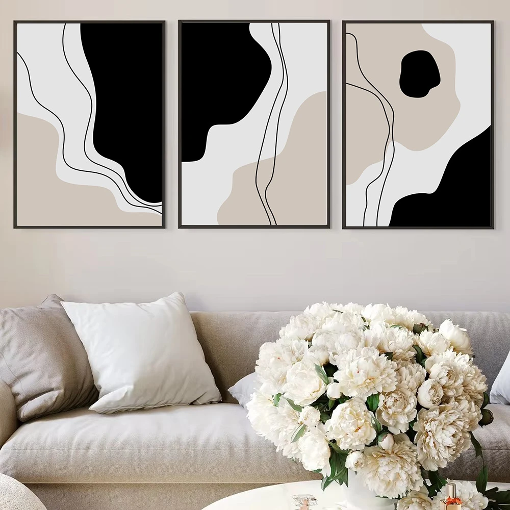 

Abstract Minimalist Art Prints Aesthetic Line Poster Beige Black Canvas Painting Nordic Wall Pictures Modern Living Room Decor