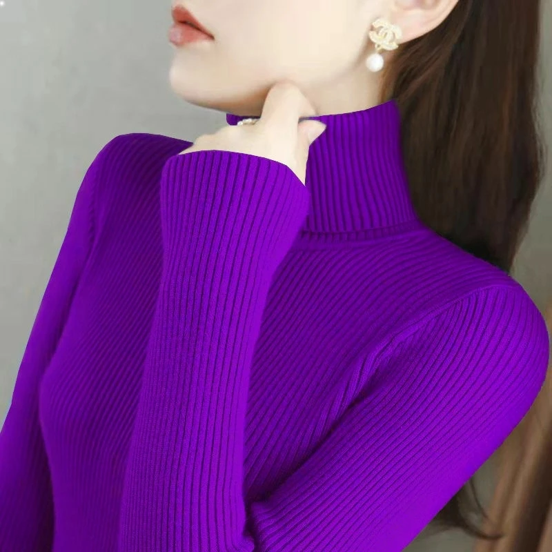 Sweater rajut leher tinggi, Turtleneck wanita Sweater rajut dasar lembut kasual atasan dasar lembut musim gugur musim dingin 2025