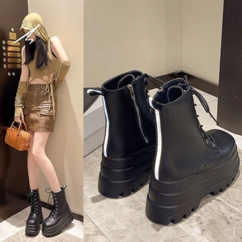 2024 New Autumn and Winter Shoes Women\'s Boots Gothic Chunky High Top Biker Boots Punk Chunky Fashion Ankle Boots