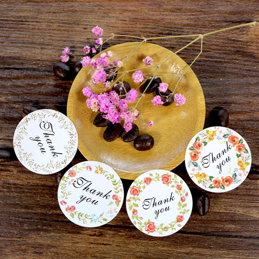 120pcs Fresh Thank You 4-color Flower Sealing Sticker Floral Hoop Sticker Adhesive Sticker for Hand Made Gift Thank You Stickers