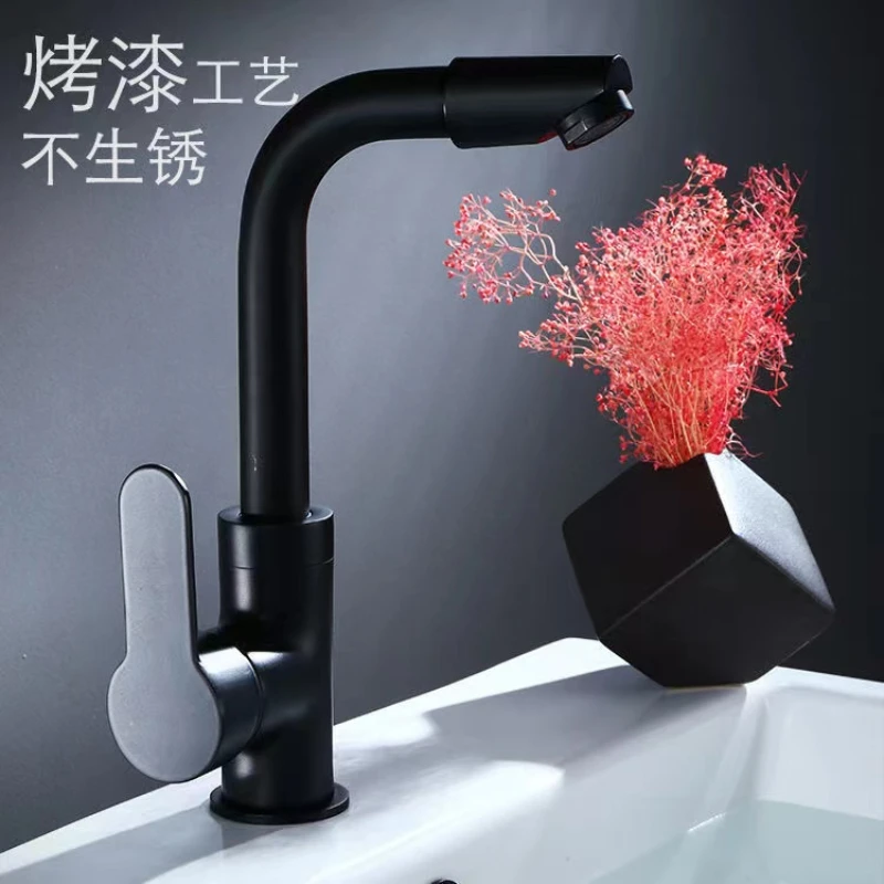 

Bathroom Basin Faucet Black Baking 304 Stainless Steel Sink Mixer Tap Hot & Cold Sink Faucet Bathroom Lavotory Faucet