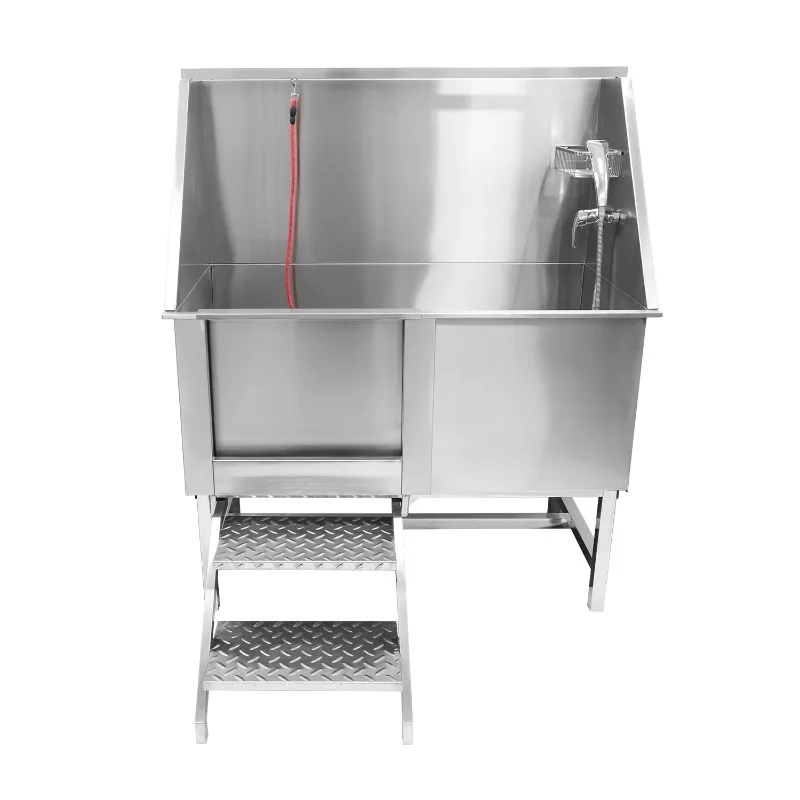 2026 Professional Stainless Steel Walk-in Ramp Pet Grooming Bathtub Station Dog Cleaning & Bathing Walk-in Sink Shower