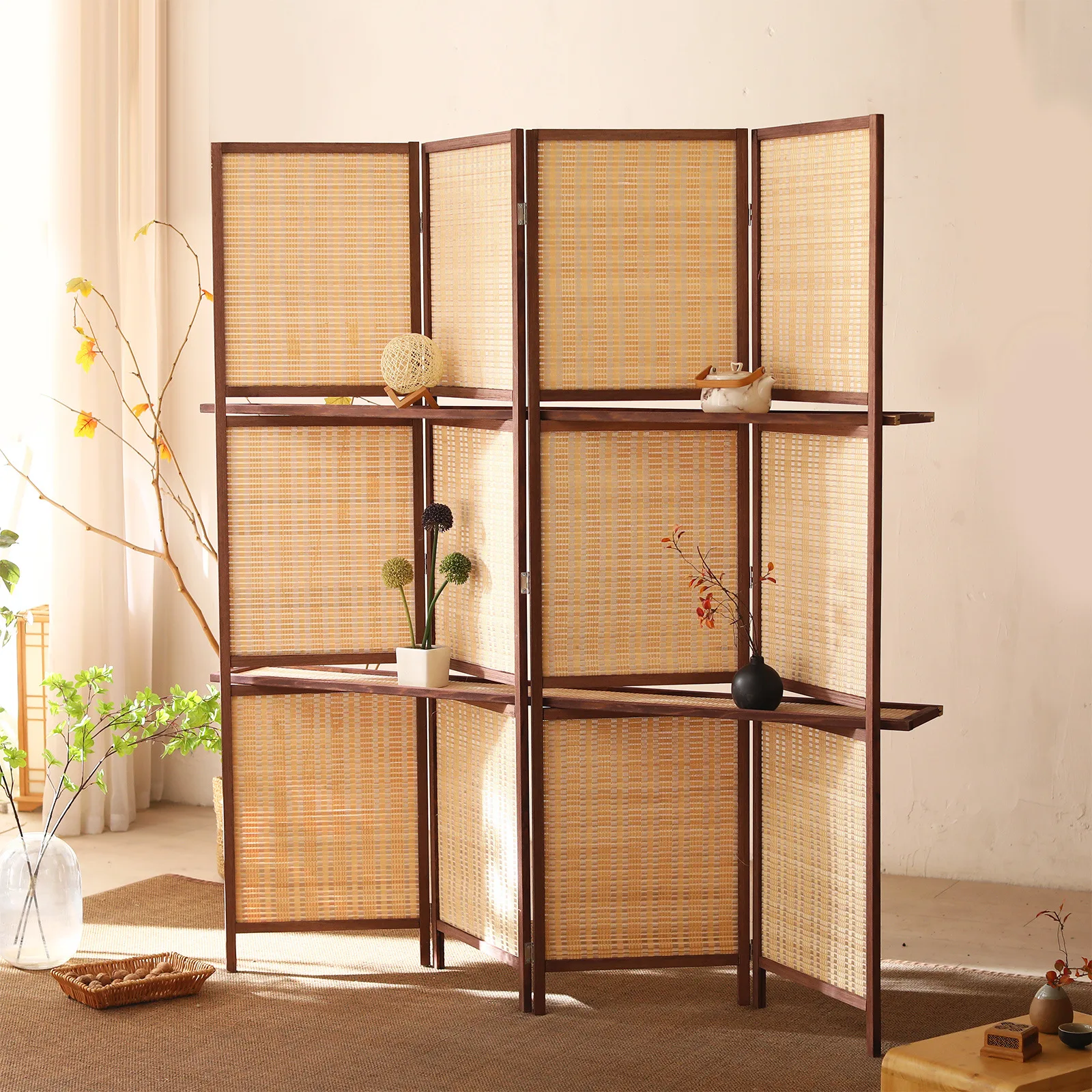 

Полюсная перегородка для гостиной, простой современный отель, офис, бамбуковое дерево, мобильная складная перегородка, стена из цельного дерева