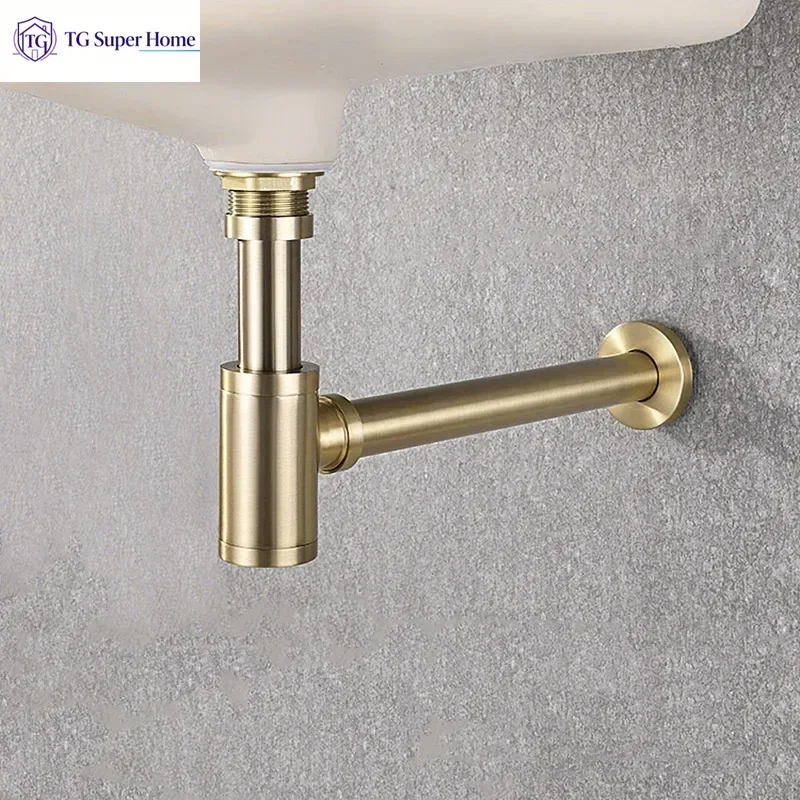 High Quality Brass Body Basin Wast Drain Wall Connection Plumbing P-traps Wash Pipe Bathroom Sink Trap Black/Brushed Gold/Chrome