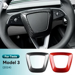 Real Hard Carbon Fiber Sticker For Tesla Model 3 Highland 2024 Car Steering Wheel Cover Interior Trim Accessories