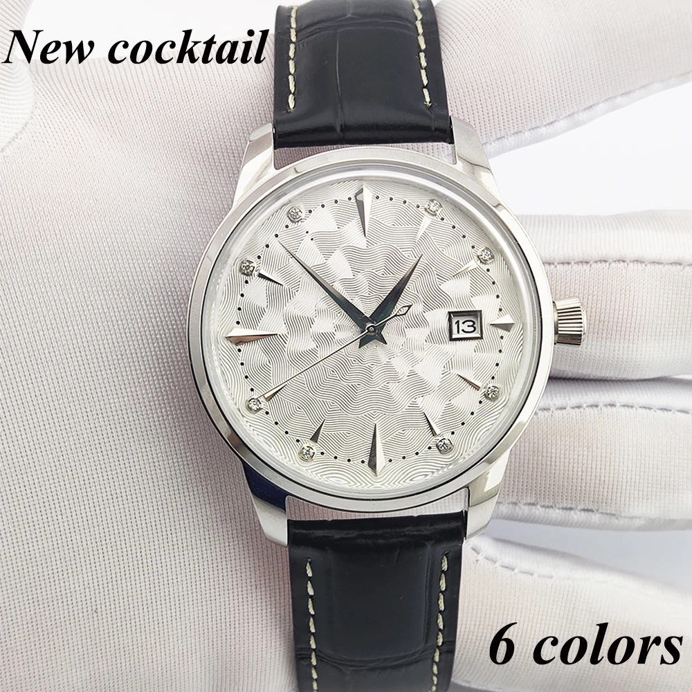 NH35 Watch Cocktail Automatic Man Watch Customized Logo Wristwatch Double Dome Mineral Glass Case Clock Date Watch Waterproof