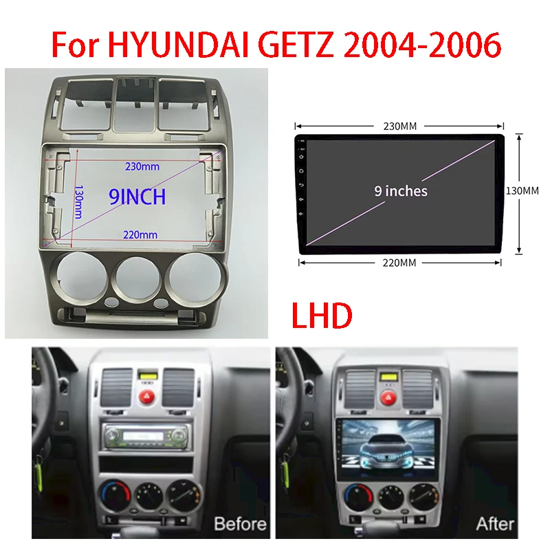 For Hyundai GETZ 2004-2006 7/9 Inch Car Radio Android MP5 GPS Stereo Player 2 Din Head Unit Fascia Panel Dash Frame