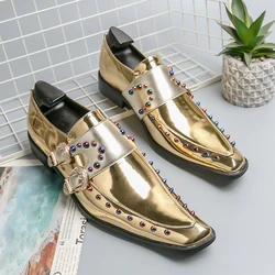 Gentlemen Rivet Chelsea Luxury Brand Boots Model Business Banquet Gold Party Wedding Mens Kids Boys Casual Stage Dress Men Shoes