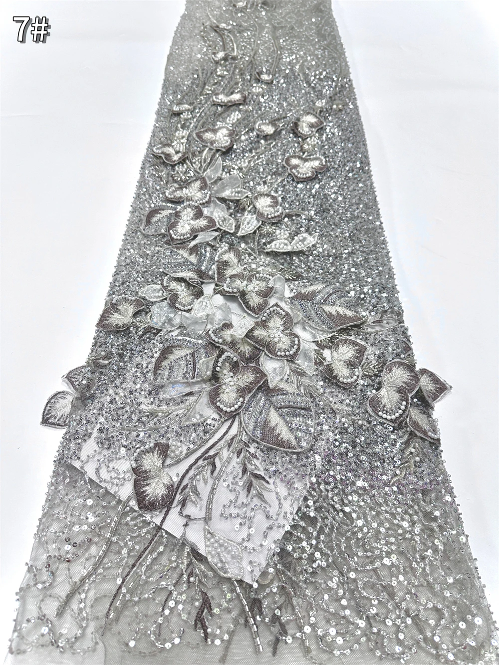 African Nigerian sequined lace fabric bead wedding dress sewing material luxurious French embroidery 3D flower lace fabric 2025
