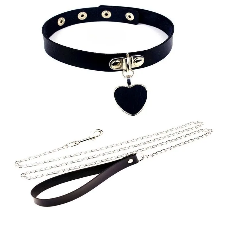 Sexy Necklace Collar Leather BDSM Cosplay Heart Collars And Leash Set For Women…