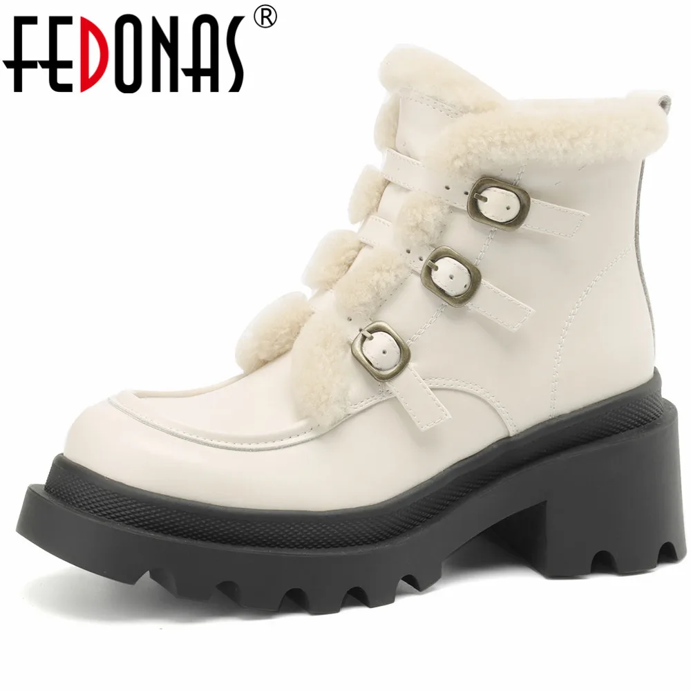 

FEDONAS Popular Women Ankle Boots Platforms Genuine Leather Shoes Woman Winter Wool Blend Warm Casual Office Lady Working Shoes