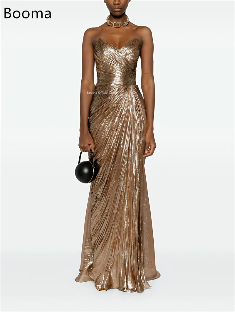 Booma حورية البحر فساتين سهرة لامعة رداء حفلات رسمي للنساء بدون أكمام مطوي بدون حمالات فستان حفلات أنيق تخصيص 2025