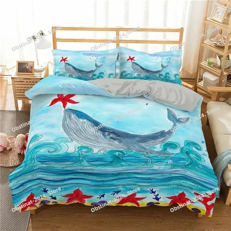 Ocean Dolphin Bedding Set For Kids Adult Boho Style Marine Themed Duvet Cover Microfiber Sea Creatures Quilt Cover Bedroom Decor
