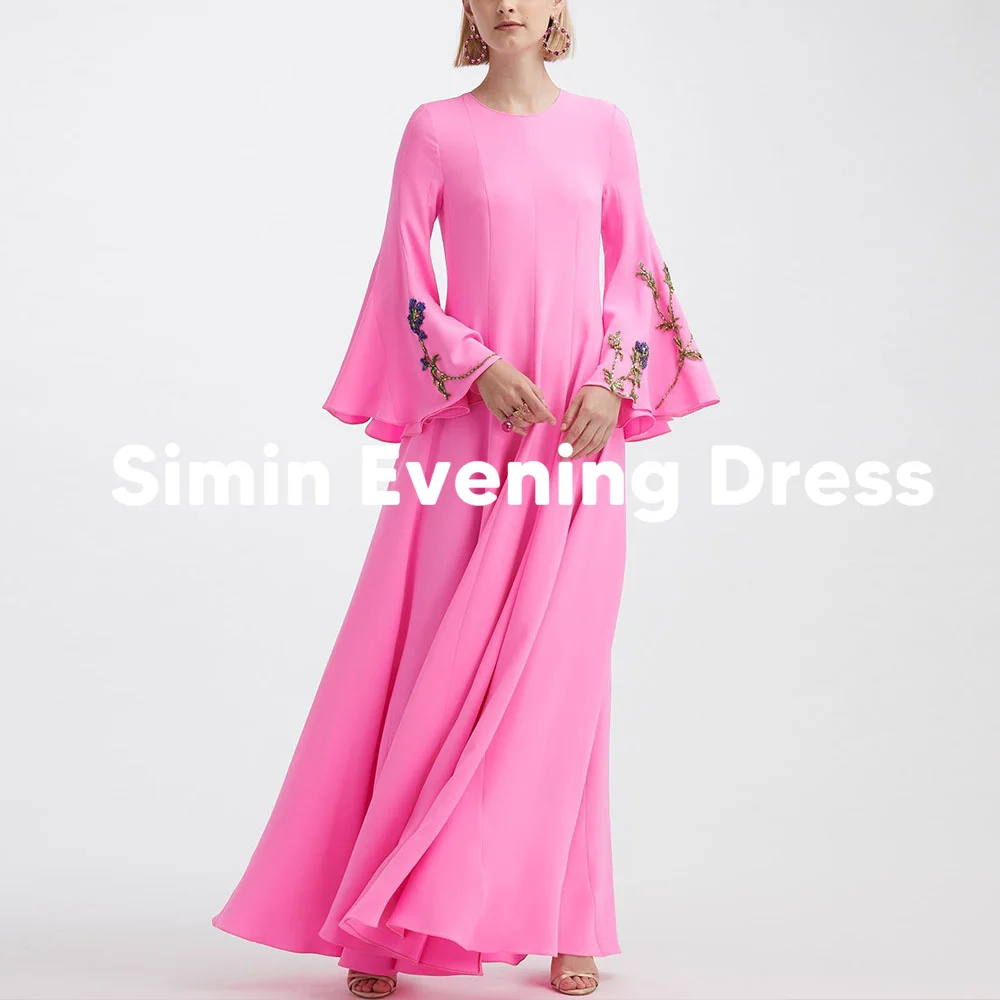 

Simin Women's Customized O-neck A Line Beaded Draped Evening Dresses With Long Sleeves Floor-Length Elegant Party Dresses 2025