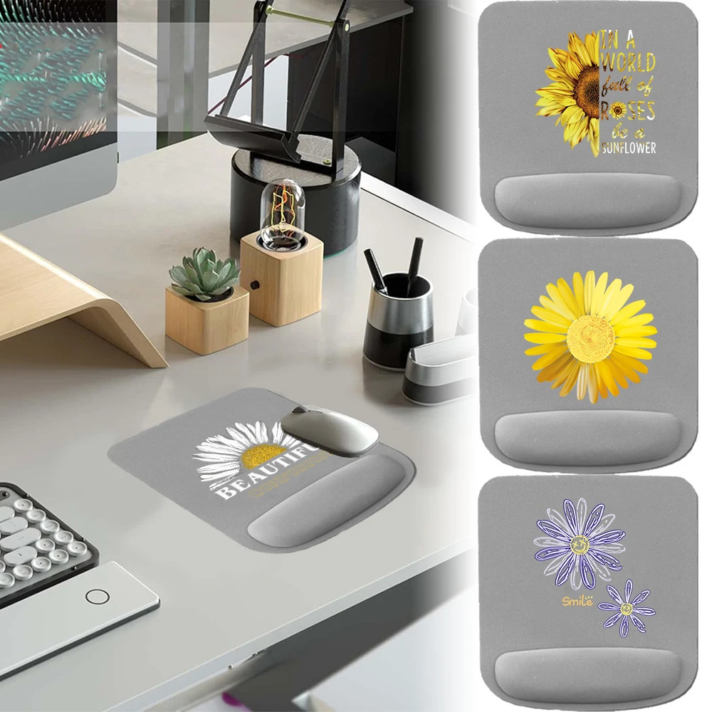 Gray Mouse Pad Wrist Guard Mouse Mat  Ergonomic Wrist Rest Mouse Pad for PC Laptop Computer Desk Mat Daisy Series