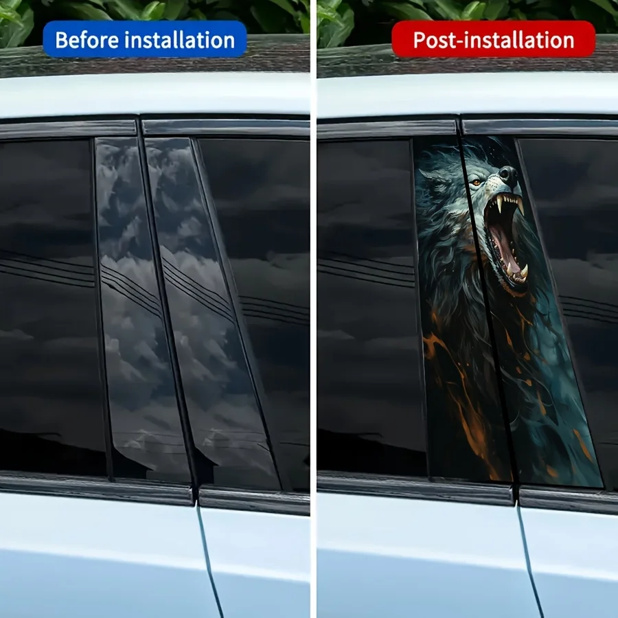 2-Piece Ferocious Wolf Design DIY Car Window Decals - Easy to attach, self-adhesive, and add a unique touch to your vehicle