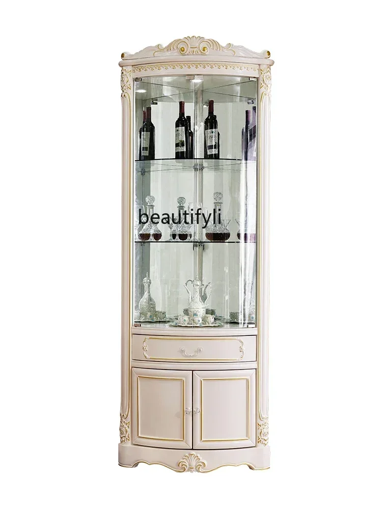 

zq1zq1European-Style Solid Wood Triangle Living Room Arc Corner Cabinet Dining Room Wine Cabinet Household Glass Cabinet