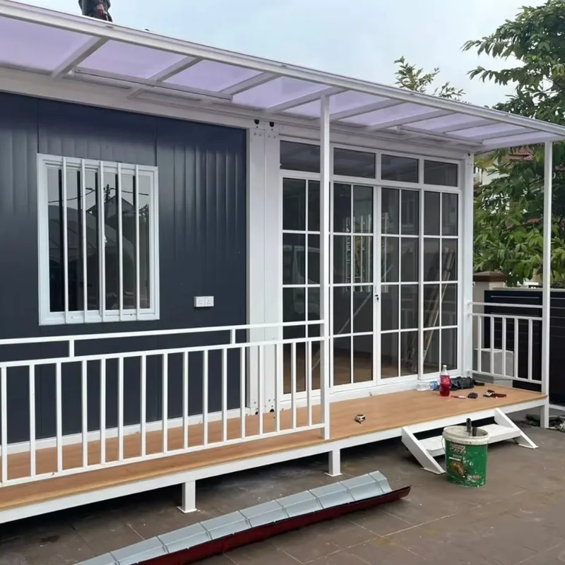 Modern Sloped Roof Container House and Aluminum Mobile House with Tempered Insulated Sunroom for Villa Patio
