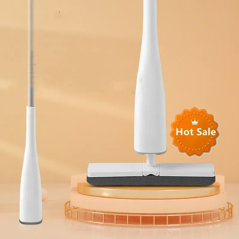 Automatic Self-Wringing Mop Flat Mop Easy Mop with PVA Heads Sponge Free Hand Washing Self-wringing for Bedroom Floor Clean
