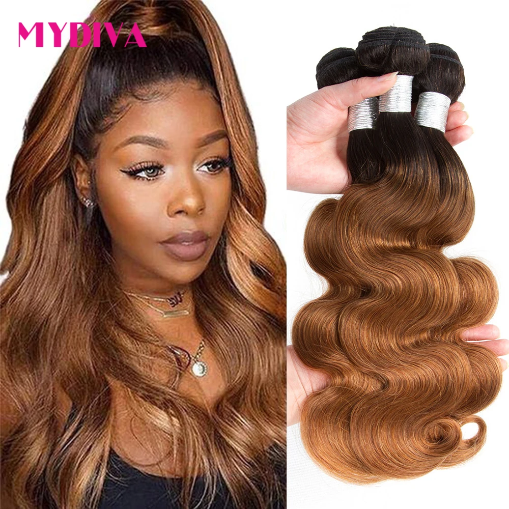 

30 Inches T1B/30 Ombre Body Wave Bundles Two Tone Color Human Hair Bundles Extensions Brown Brazilian Weave 3 Pcs 10A Hair