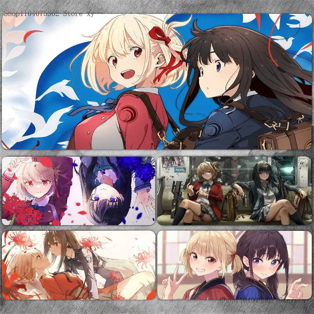 Anime Lycoris Recoil Mouse Pad Large Gaming Keyboard Mat LockEdge Rubber Computer Office Accessories