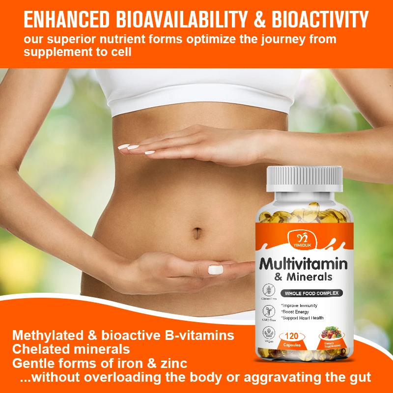 Multivitamin Capsules with Vitamins & Minerals for Energy Brain Heart Skin Eye Health Immune Support for Women & Men