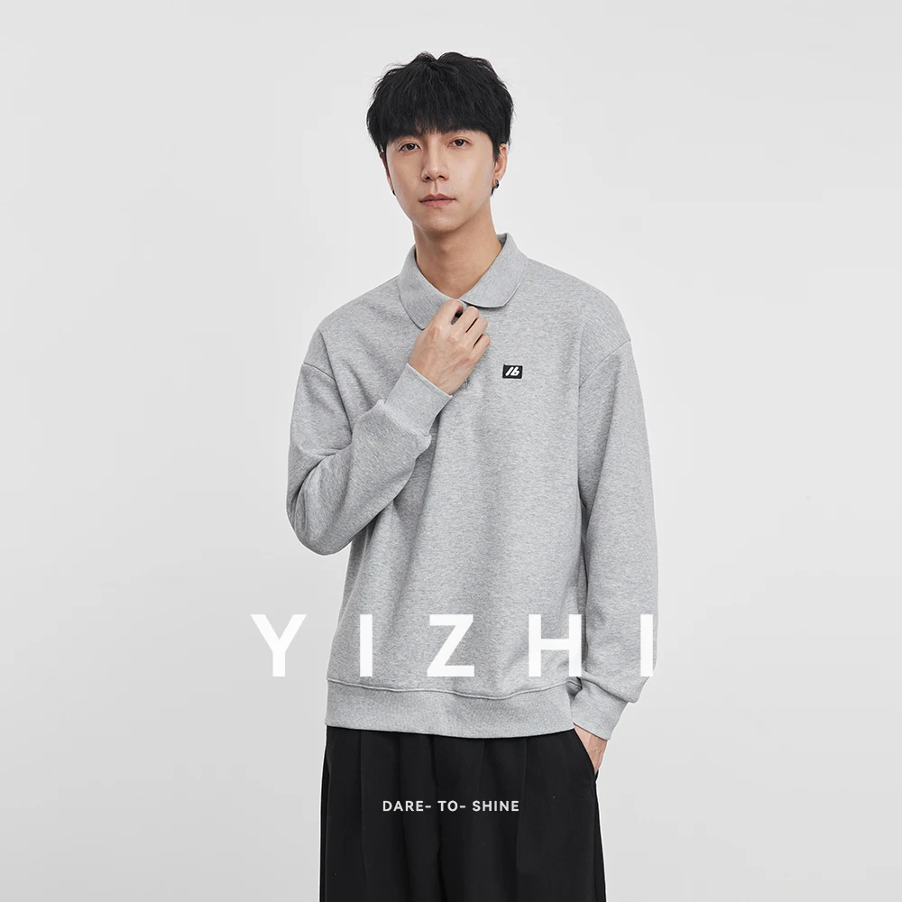 

Fashio Men's Casual Polo Neck Sweatshirt 2025 Winter New Logo Print Comfortable Soft Long Sleeve Pullover Top