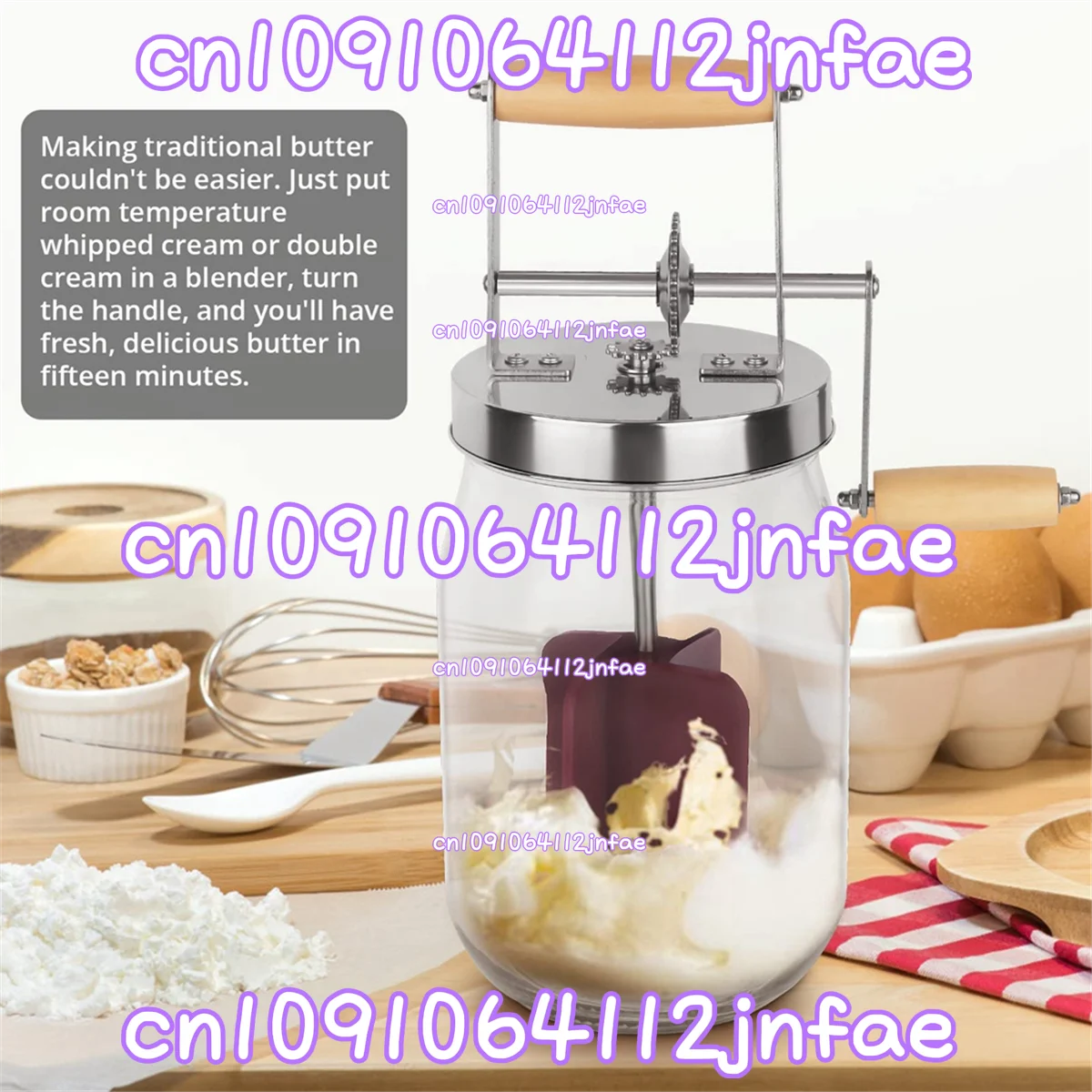 1.5-Liter Stainless Steel Manual Grease Mixer with Wooden Handle Gear Shaker for Kitchen 2025 New Model