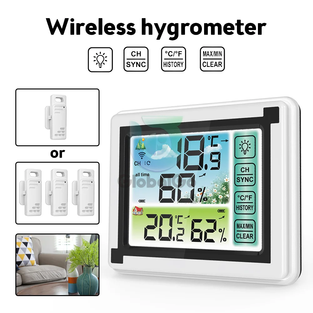 Digital Thermometer Weather Station Wireless Indoor Outdoor thermometer Hygrometer With 3 Sensor Temperature Humidity Monitor