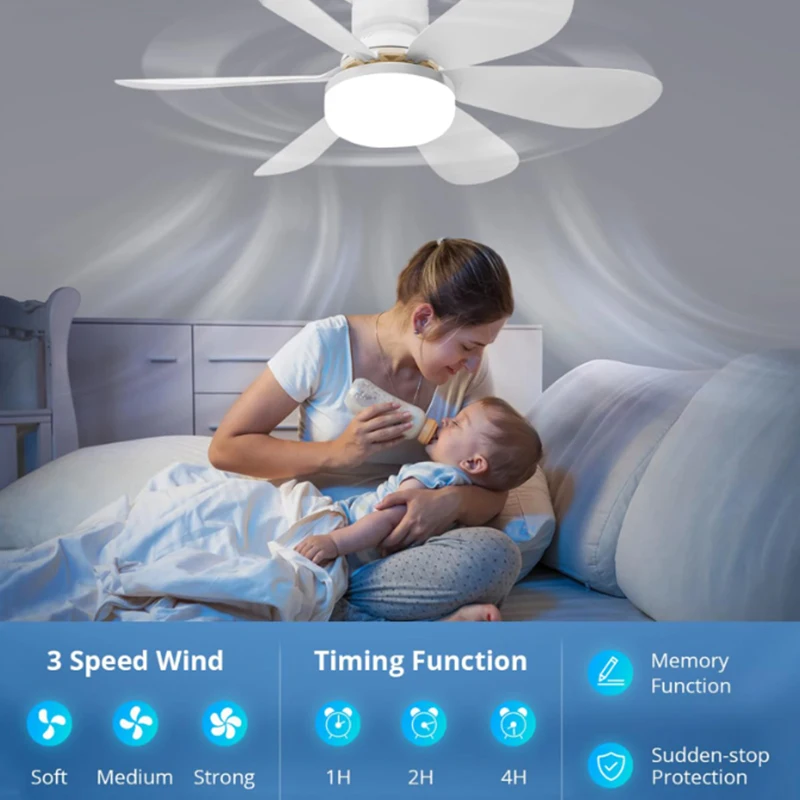 LED 30W Ceiling Fan Light E27 with Remote Control for Dimming, Suitable for Living Room, Study, Household Use, 85-265V