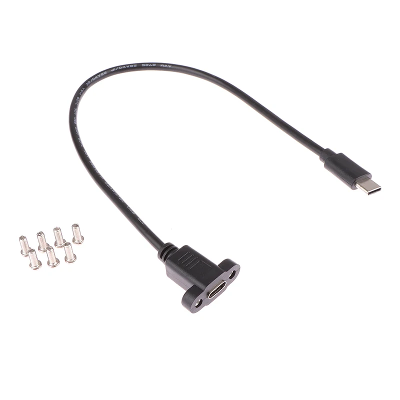 USB 3.1 Micro-B Male to Type-C Female Panel Mount Extension Cable - 17mm Cutout, Screw Mount, 0.3m Length