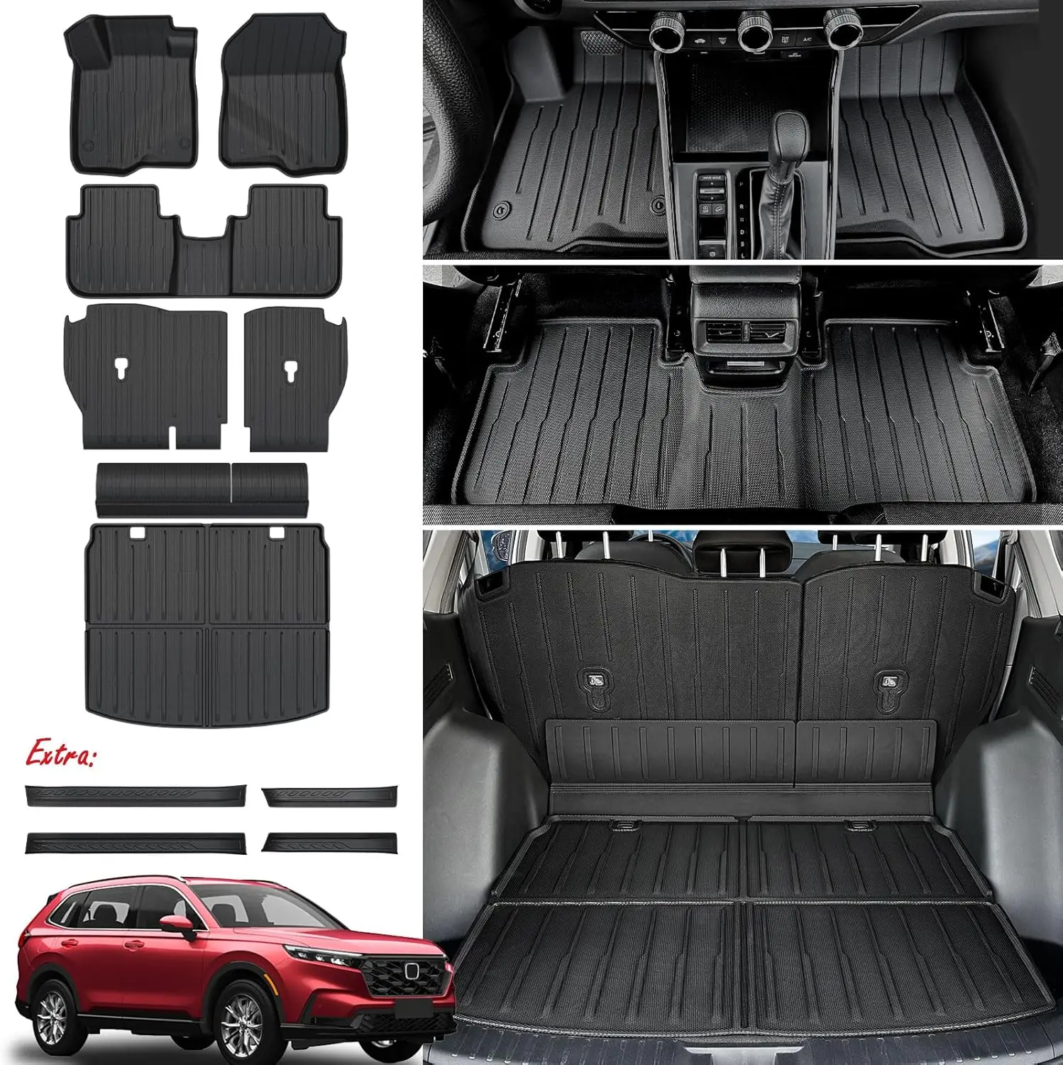 

Floor Mats Cargo Mat Set for Honda CRV 2026 2025 2024 2023 Car Mat Accessories(Include Hybrid), All Weather TPE Cargo Liner Door