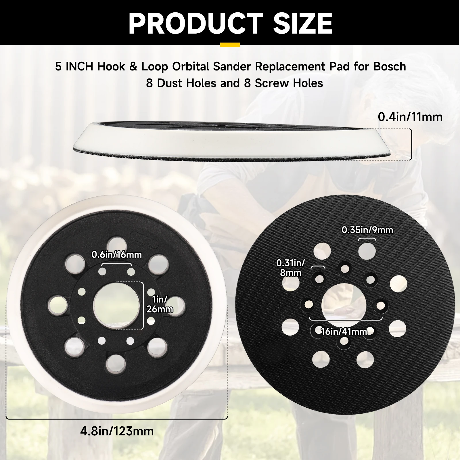 5 Inch 8 Hole Replacement Sander Backing Pad with Hook & Loop for Bosch Models PEX 300/400 AE Random Orbit Sander Sanding Pad