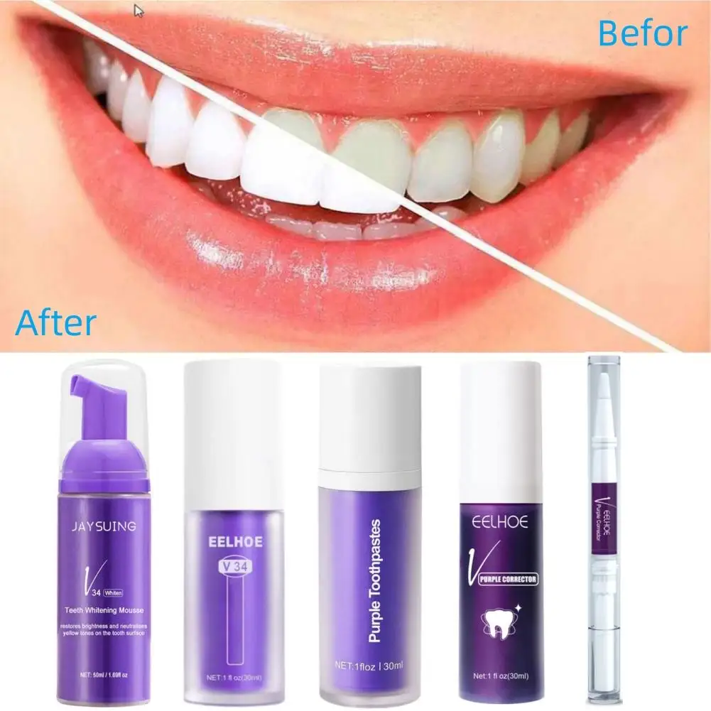 V34 Teeth Removing Deep Smoke Stains Gingiva Protection Purple Orthopedic Toothpaste Effectively Cleans Oral Cavity Brightens