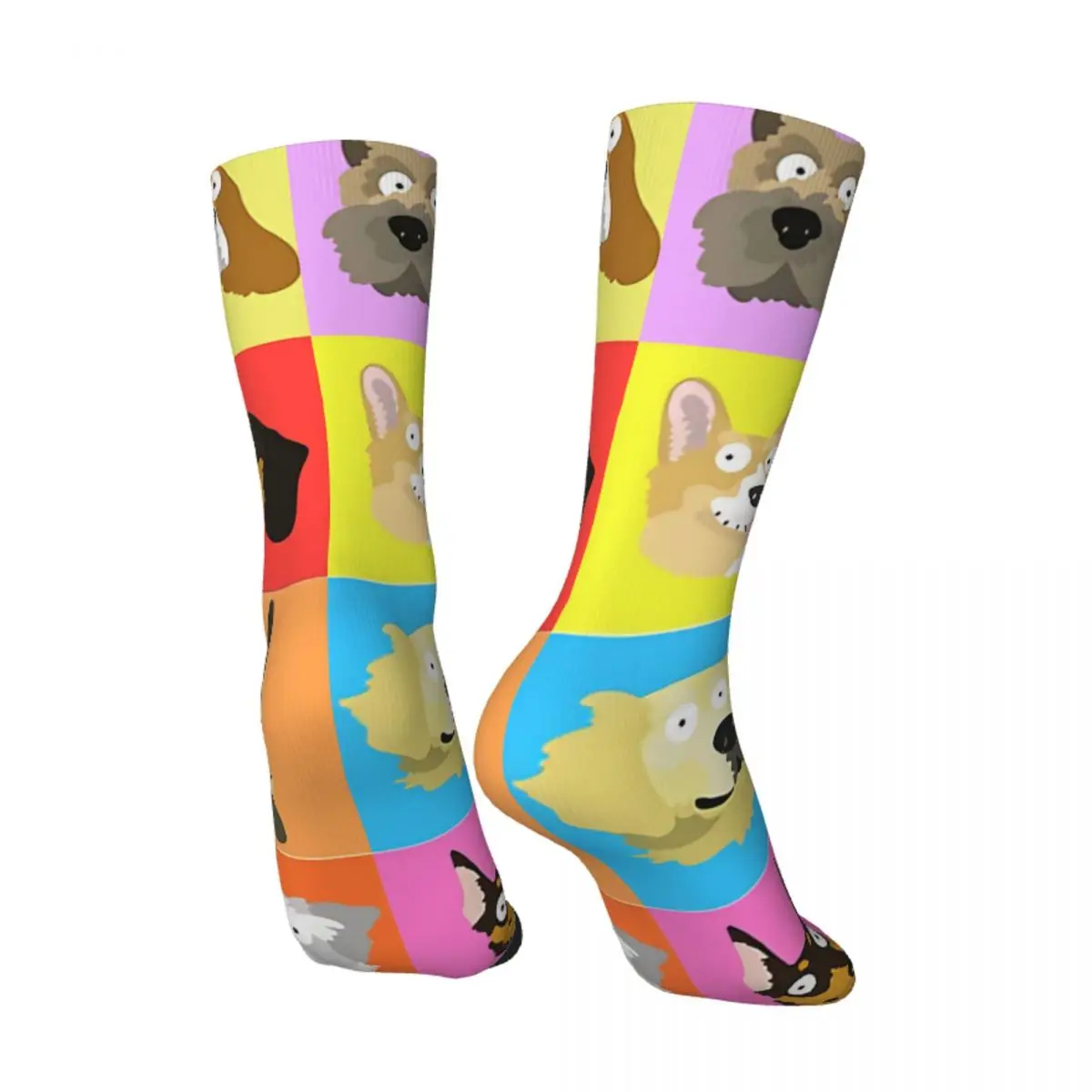 Funny Crazy Sock for Men Dogs Block Hip Hop Harajuku Dogs Design Seamless Pattern Printed Boys Crew Sock Novelty Gift