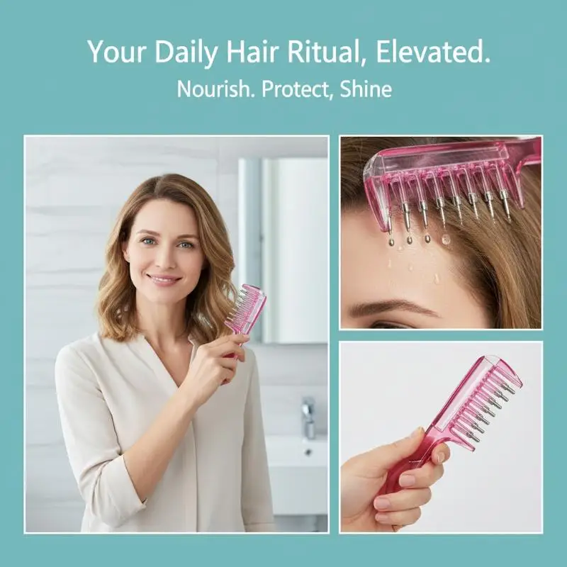 Adjustable Scalp Liquid Applicator Comb with Rolling Massage Teeth Safe for Hair Growth Serum Oil Dispensing Home Use