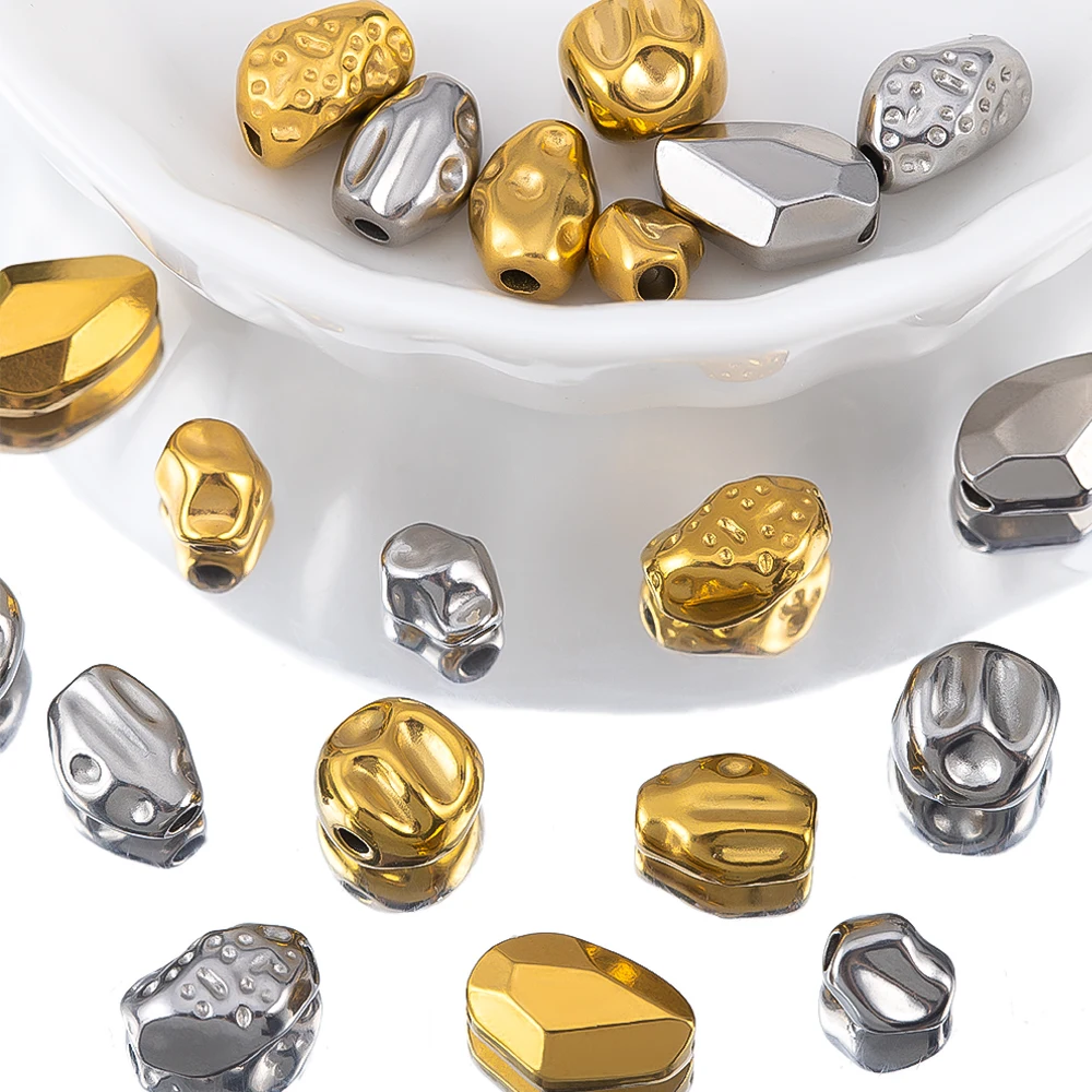 

10pcs 304 Stainless Steel Irregular Spaced Bead Stone Shaped Scattered Bead For DIY Bracelet Necklace Jewelry Accessory Supplies