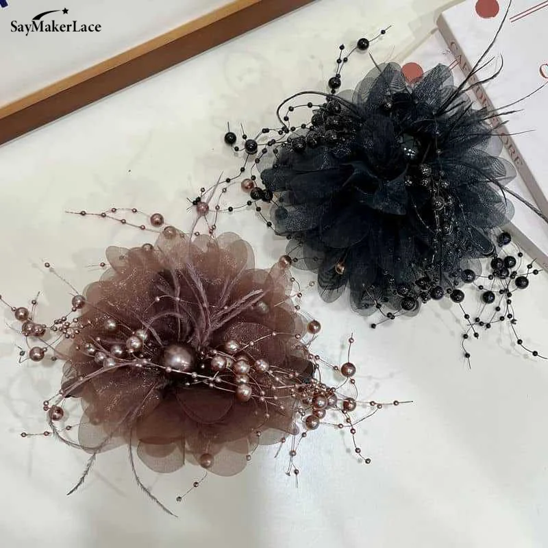 Fashion Black Mesh Flower Hair Clip Women Shark Ponytail Clip Headdress Temperament Flower Hair Claw Headwear