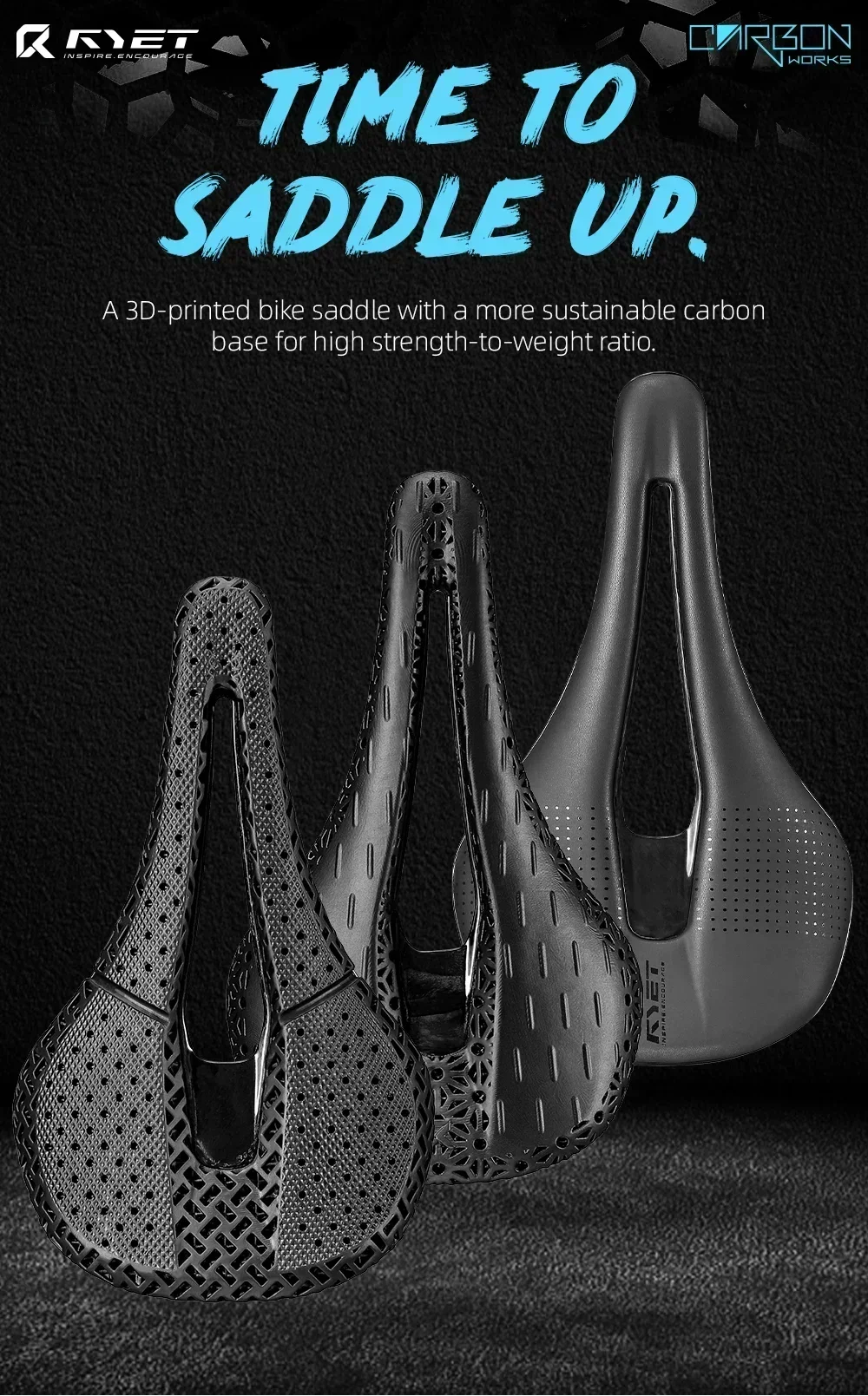 RYET Vollcarbon 3D-gedruckter Fahrradsattel 240mm *143mm 7*9mm EVA-Sattel für MTB Gravel Rennrad Fahrradteile – Detail 1