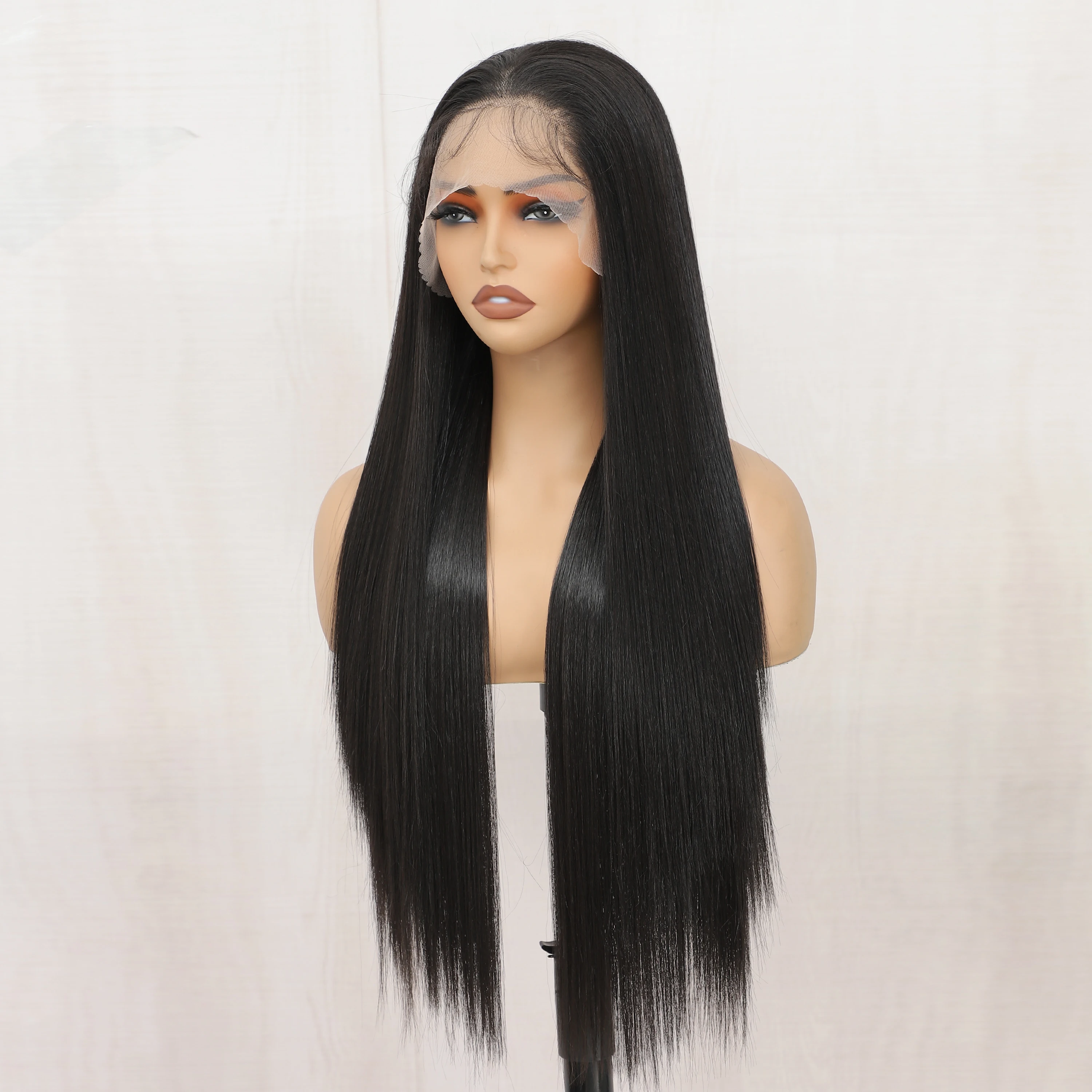 Perruque Lace Front Wig Synthétique Body Wave pour Femme, Cheveux Noirs Préplumés, Transparent HD, 13x4, 13x4, 30 Pouces