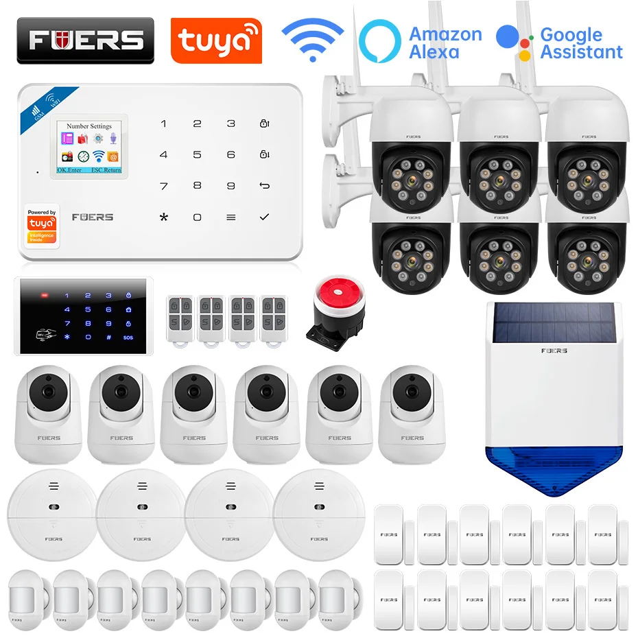 

FUERS W181 GSM WIFI Tuya Smart Home Alarm system Kit 433Mhz Wireless Alarm Security System IP Camera Control Motion Sensor Siren