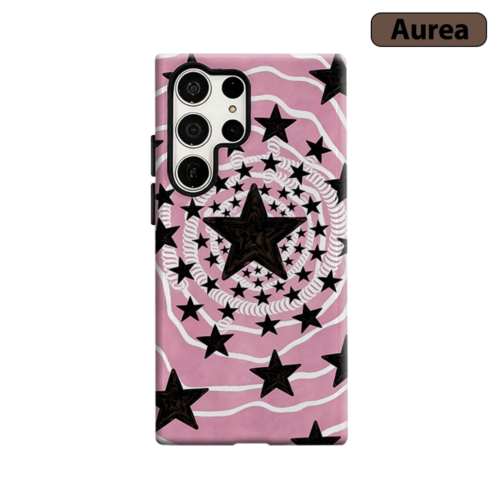 Black Star Swirl Phone Case for Samsung Galaxy S26 S25 Ultra S24 S23 Ultra Plus Shockproof Double layer tough Back Cover