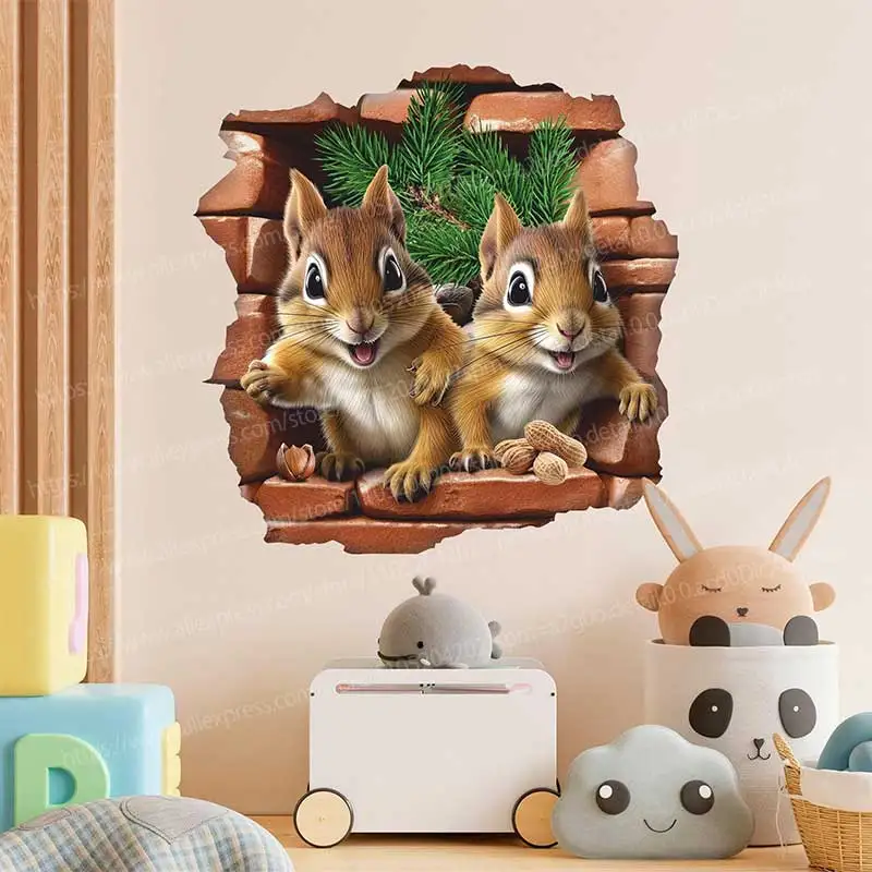 Chipmunk Rodent Wall Decals - Adorable Living Room Sofa Background Art Stickers for Children's Room Decor AA276